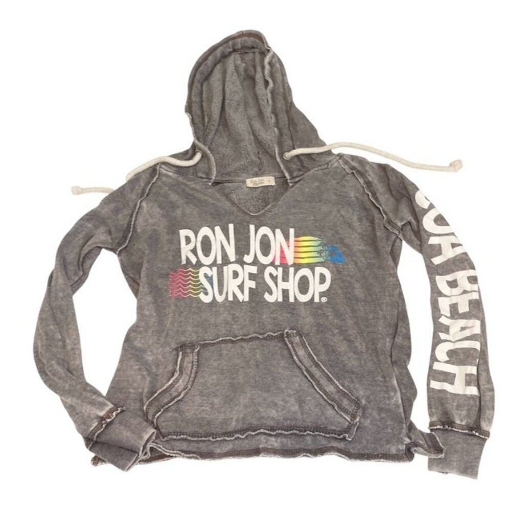 Ron Jon Surf Shop Hoodie Small Cocoa Beach Gray Pullover Sweatshirt